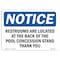Signmission OSHA Notice Sign, 12" Height, Aluminum, Restrooms Are Located At The Back Of The Sign, Landscape OS-NS-A-1218-L-18097 - alternate 1